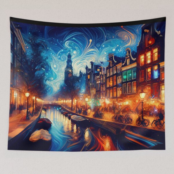 Item preview, Amsterdam's Twilight Whorls: Canals Aglow with Life designed and sold by leyfinder.