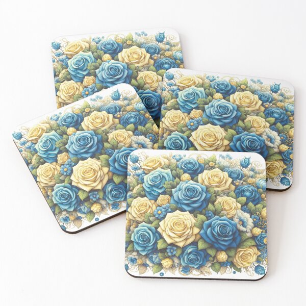 Item preview, Elegant Blooms in Blue and Gold A Botanical Delight designed and sold by ArtComixHaven.