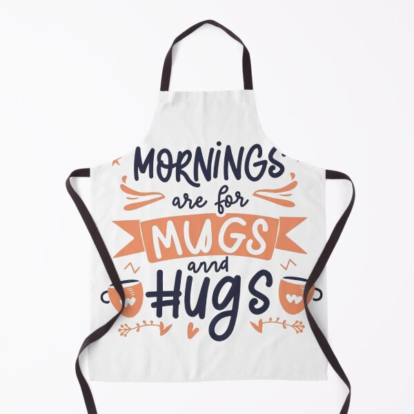 Item preview, Mornings are for Mugs and Hugs: Orange and Dark Blue Font with Decored Mugs, Hearts, and Stars designed and sold by HahaHandlesHub.