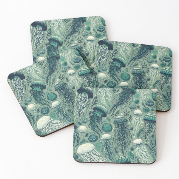 Item preview, Oceanic Dance: Jellyfish Pattern in Persian Green & Maximum Blue Green designed and sold by EcoArtShop.