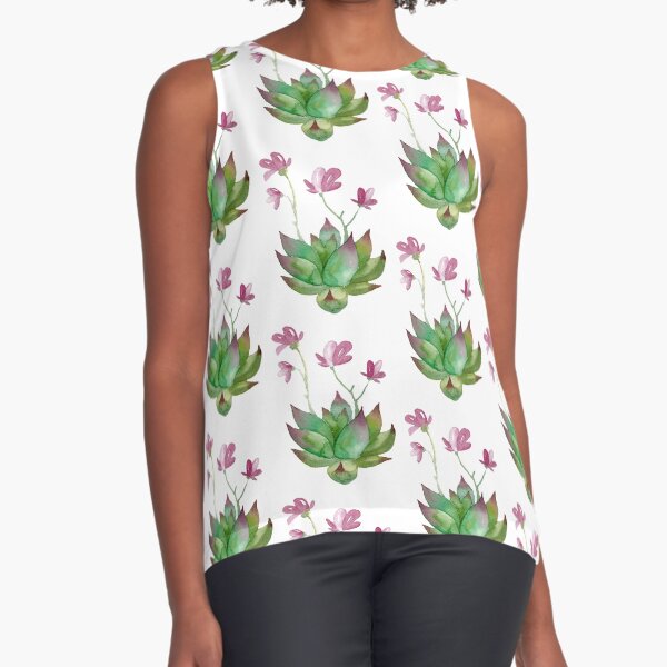 Flowering Succulent (white) Sleeveless Top