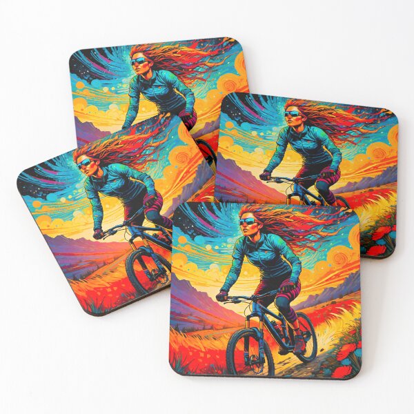 Item preview, Radiant Rush: Bright MTB Woman Rider Shredding Trails designed and sold by GrizzlyCollective.