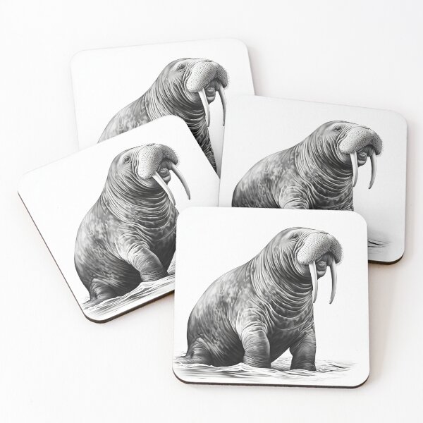 Item preview, Black and White Walrus Pencil Drawing designed and sold by Pencil-Art.