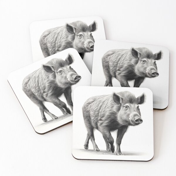 Item preview, Black and white Wild boar pencil drawing designed and sold by Pencil-Art.