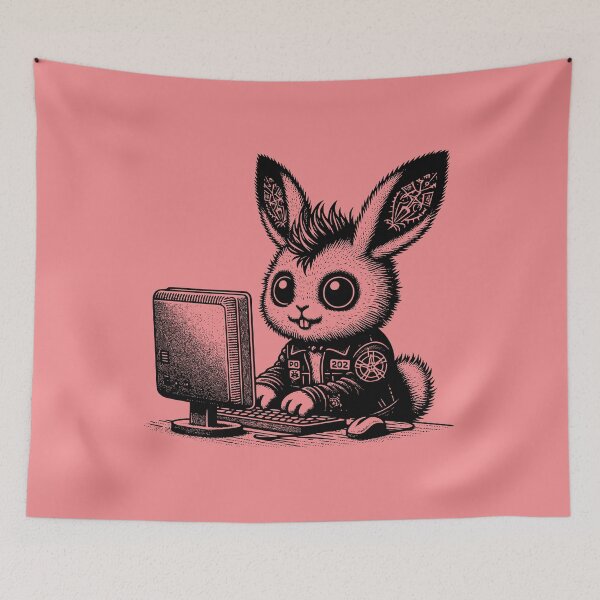Item preview, Punk Rock Goth Bunny on Computer Vintage Style	 designed and sold by dreamsagellc.