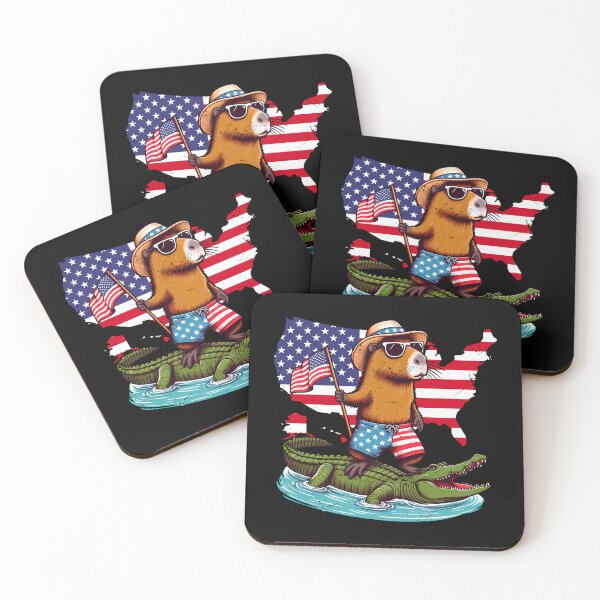 Item preview,  Capybara 4th of July | Funny American Capybara with Friend Crocodiles designed and sold by JUSTBEELEGANT.