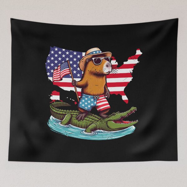 Item preview,  Capybara 4th of July | Funny American Capybara with Friend Crocodiles designed and sold by JUSTBEELEGANT.