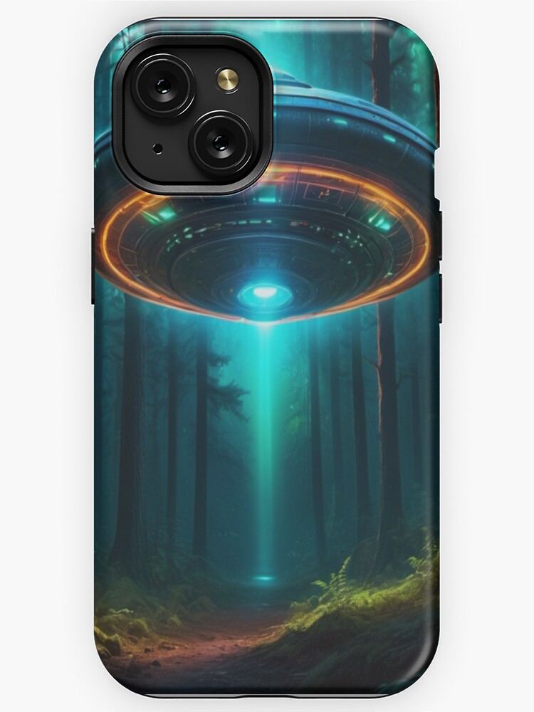 Thumbnail 1 of 4, iPhone Case, Neon Forest Encounter - Ufo Art  designed and sold by eXtraHumans.