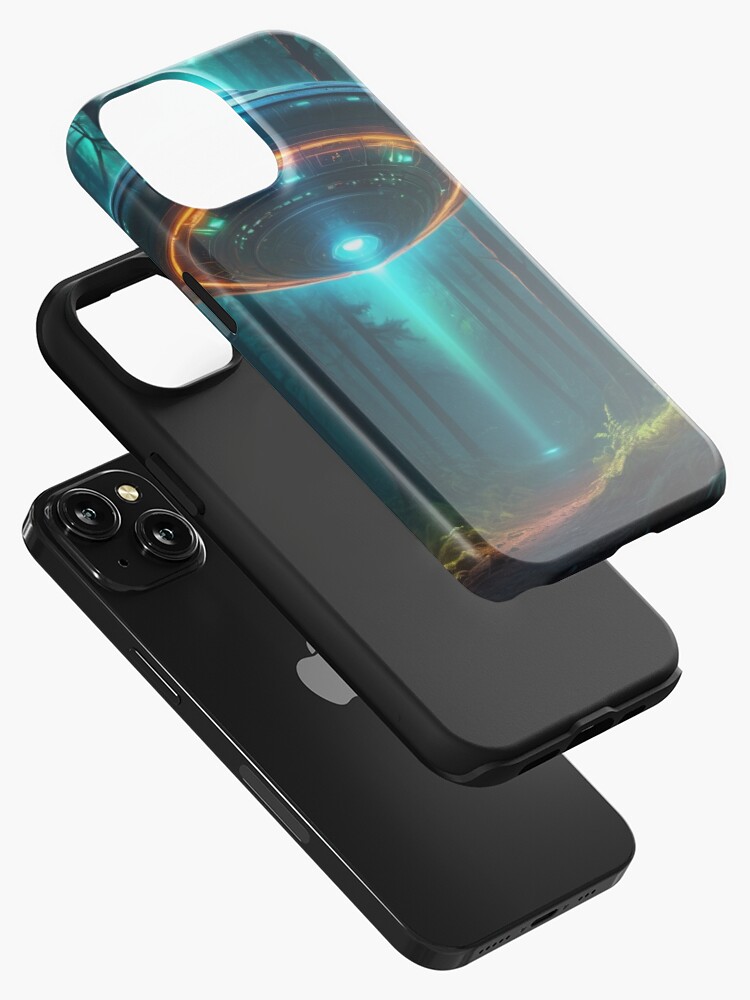 Thumbnail 2 of 4, iPhone Case, Neon Forest Encounter - Ufo Art  designed and sold by eXtraHumans.