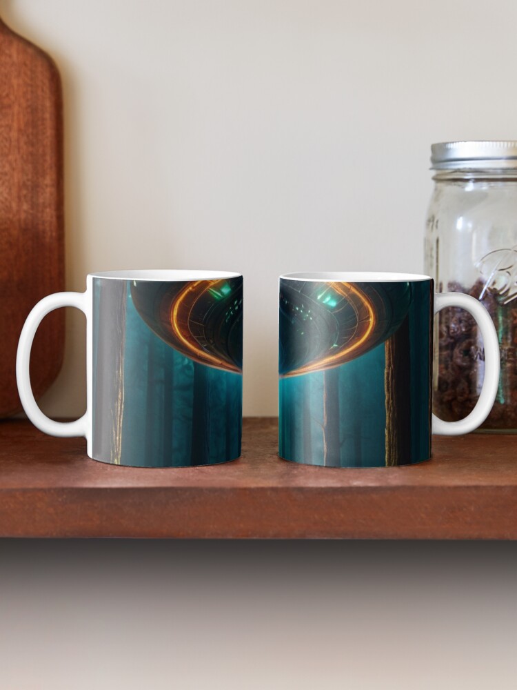 Thumbnail 2 of 6, Coffee Mug, Neon Forest Encounter - Ufo Art  designed and sold by eXtraHumans.