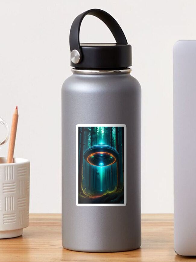 Thumbnail 1 of 3, Sticker, Neon Forest Encounter - Ufo Art designed and sold by eXtraHumans.