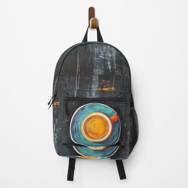 Item preview, Vibrant Coffee Delight- Orange Hue on Turquoise Saucer Amidst Dark Background designed and sold by OlfactoART Studio.