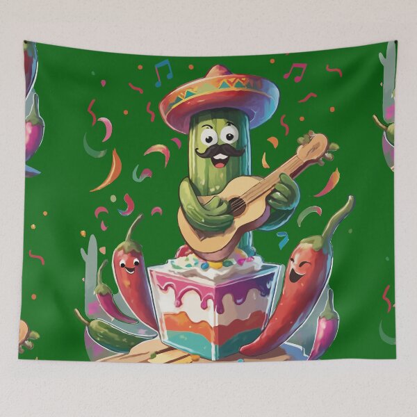 Item preview, Cactus with charro and guitar celebrating Mexico with cake and chilies designed and sold by Elnica.
