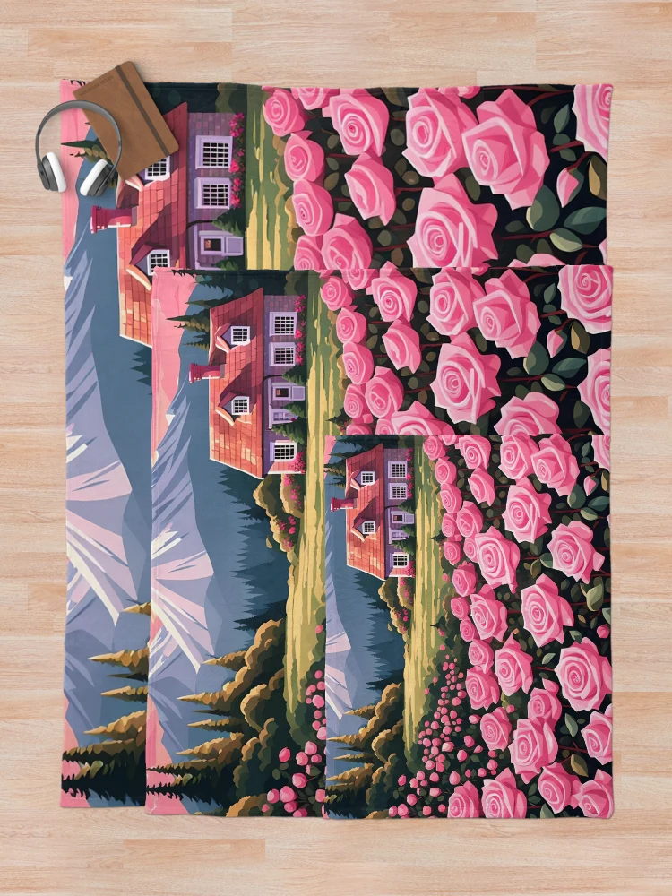 Thumbnail 5 of 6, Throw Blanket, Pink Roses designed and sold by VeiledVision.
