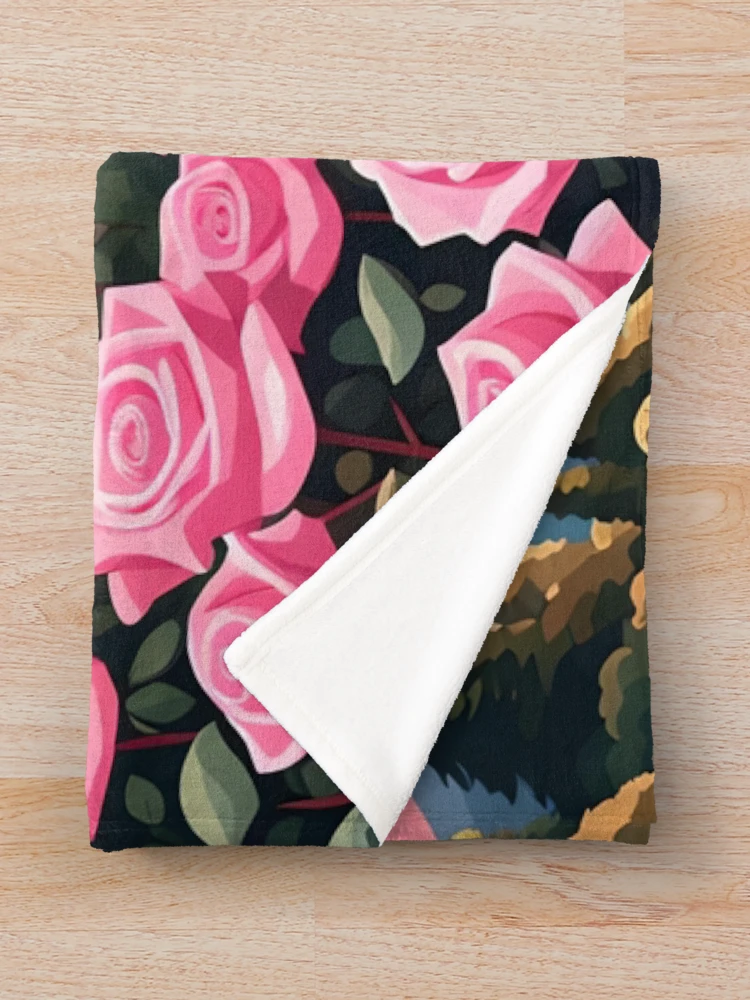 Thumbnail 3 of 6, Throw Blanket, Pink Roses designed and sold by VeiledVision.