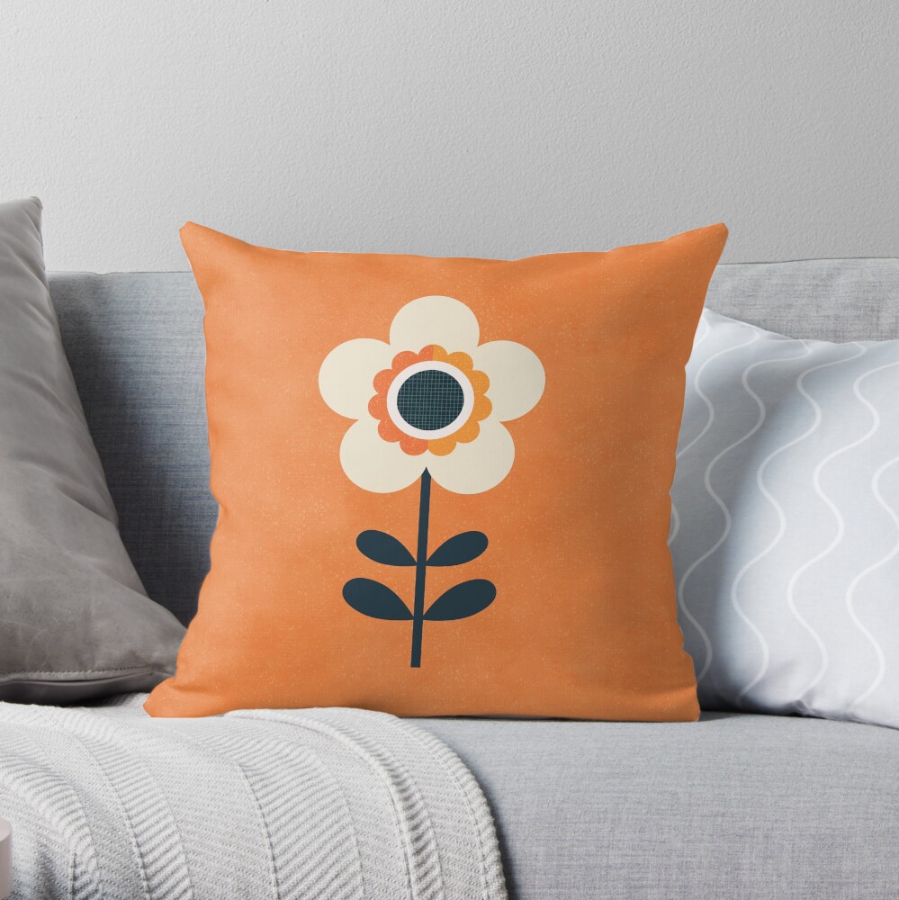 Retro Blossom - Orange and Cream Throw Pillow