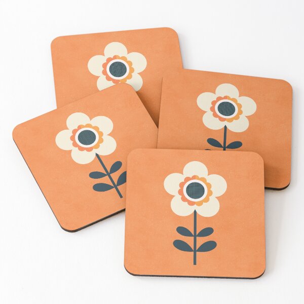 Retro Blossom - Orange and Cream Coasters (Set of 4)