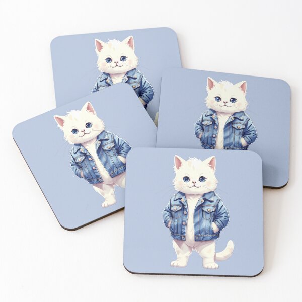 Item preview, White Cat in a Denim jacket designed and sold by PierreAlbijanic.