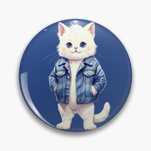 Item preview, White Cat in a Denim jacket designed and sold by PierreAlbijanic.
