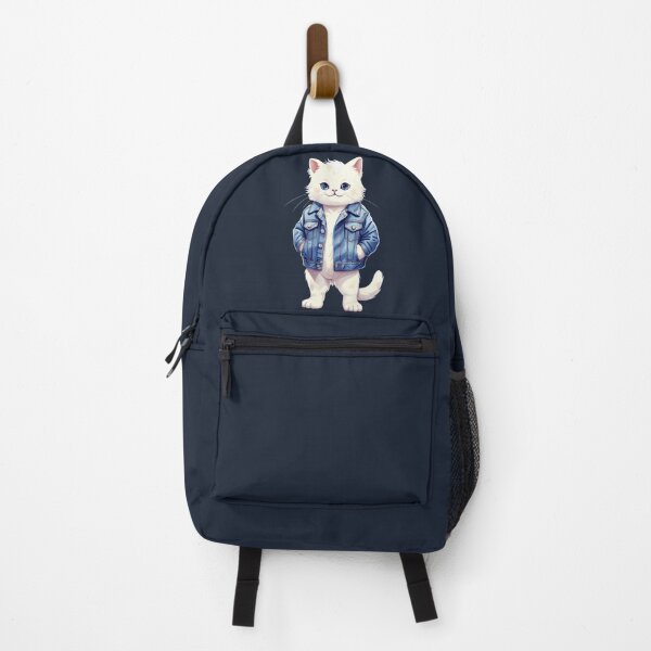 Item preview, White Cat in a Denim jacket designed and sold by PierreAlbijanic.