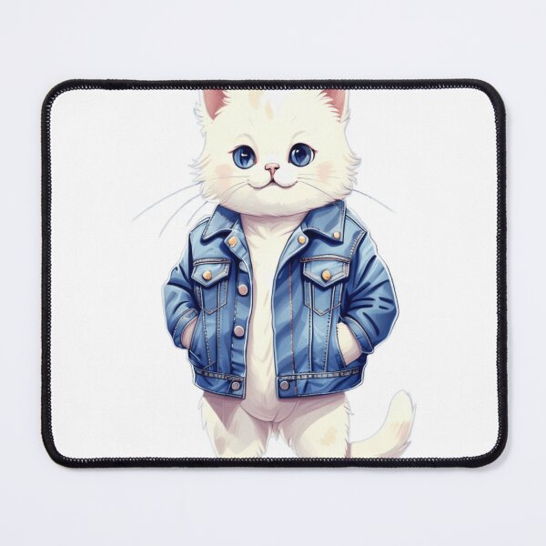 Item preview, White Cat in a Denim jacket designed and sold by PierreAlbijanic.