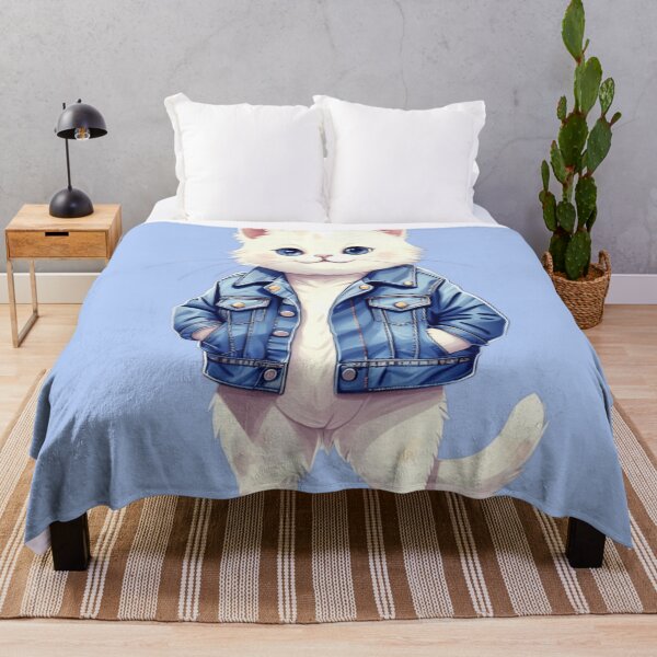 Item preview, White Cat in a Denim jacket designed and sold by PierreAlbijanic.