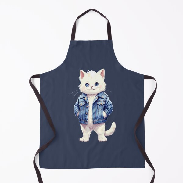 Item preview, White Cat in a Denim jacket designed and sold by PierreAlbijanic.