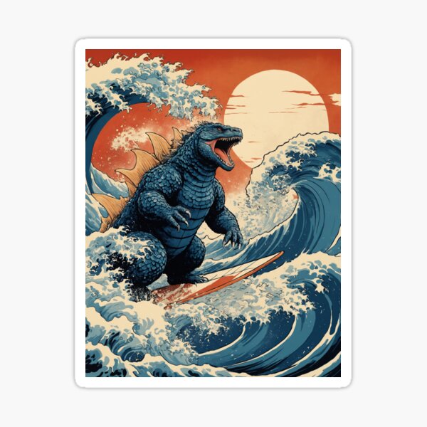 Aperçu de l'œuvre Vague japonaise Godzilla créée et vendue par immersif.