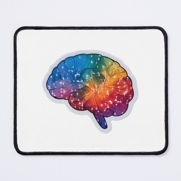 Artikelvorschau, Bunter neurodivergenter Gehirnaufkleber, funkelnder Geistaufkleber, Regenbogen-Gehirnkunst, kreatives Denken, Laptop und Notizbuch, neurodivergente ADHS-Dekoration entworfen und verkauft von WatermelonPink.