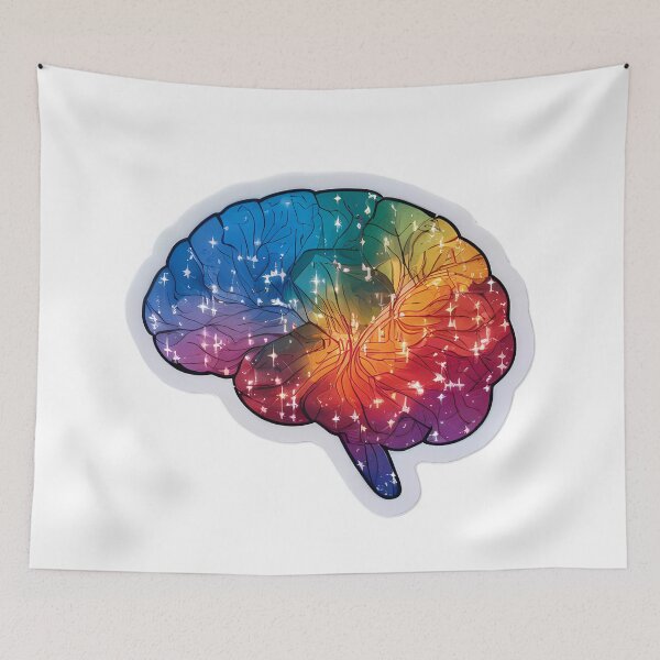 Artikelvorschau, Bunter neurodivergenter Gehirnaufkleber, funkelnder Geistaufkleber, Regenbogen-Gehirnkunst, kreatives Denken, Laptop und Notizbuch, neurodivergente ADHS-Dekoration entworfen und verkauft von WatermelonPink.