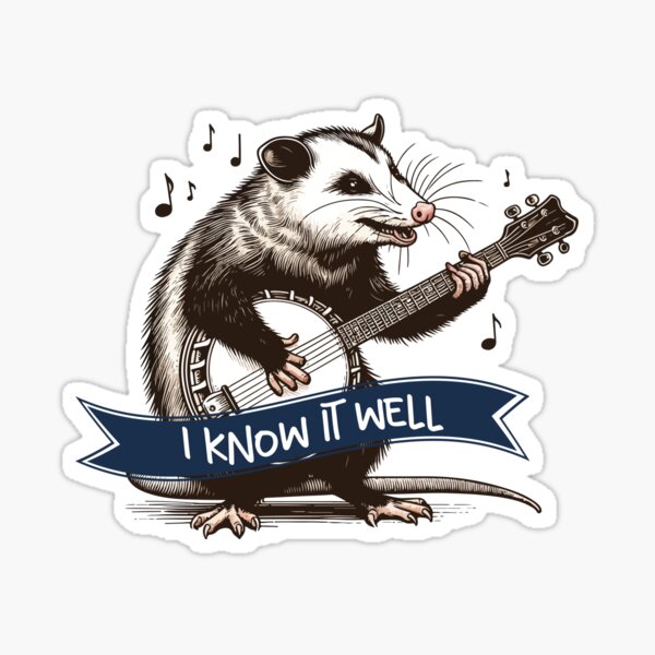 Vista previa del artículo con la obra « Zarigüeya animales zarigüeya - meme de música folk banjo», diseñado y vendido por Fantasy Cache.