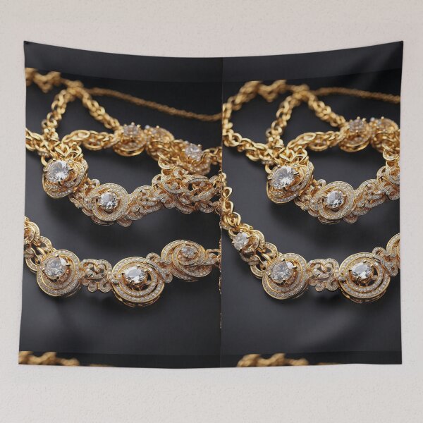 Artikelvorschau, Halskette mit luxuriösem Gold- und Diamantschmuck, Modekleidung entworfen und verkauft von Carlos Gudino.