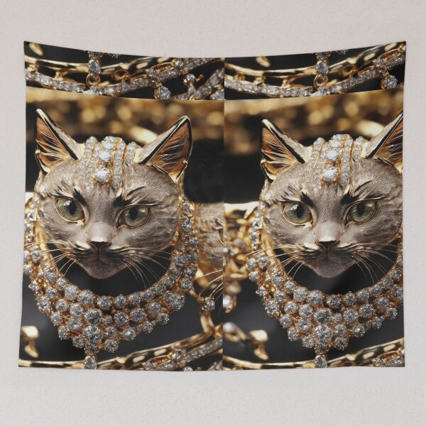 Artikelvorschau, Pharaonenkatze mit kostbarem Gold- und Diamantschmuck bedeckt entworfen und verkauft von Carlos Gudino.