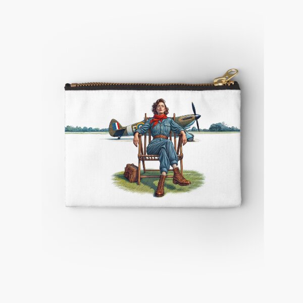 Item preview, WW2 Pinup girl in uniform sitting on an airstrip in front of a vintage Spitfire designed and sold by Bombergirls.
