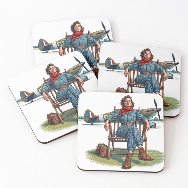 Item preview, WW2 Pinup girl in uniform sitting on an airstrip in front of a vintage Spitfire designed and sold by Bombergirls.