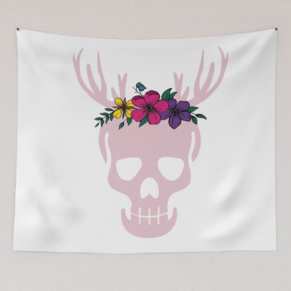 Item preview, Skull with antlers and flowers designed and sold by CasaFortis.