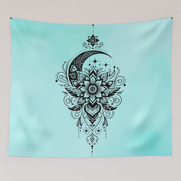 Item preview, Vector Henna Art Crescent Moon Floral Design designed and sold by AnalajiaDesigns.