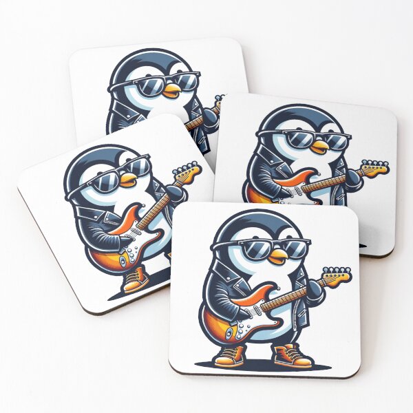 Item preview, penguin mascot rock star playing electric guitar designed and sold by rizaldz.