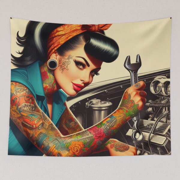 Item preview, Vintage Mechanic Pin-up designed and sold by PulpVintage.