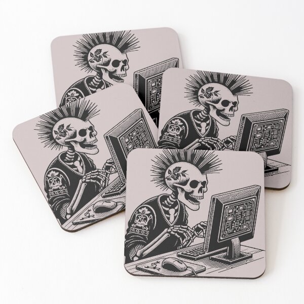 Item preview, Punk Rock Goth Skeleton on Computer Vintage Style designed and sold by dreamsagellc.