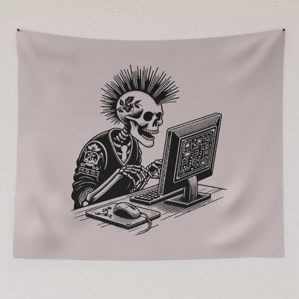 Item preview, Punk Rock Goth Skeleton on Computer Vintage Style designed and sold by dreamsagellc.