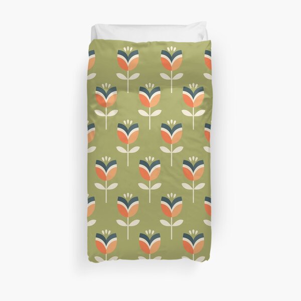 Retro Tulip - Orange and Olive Green Duvet Cover