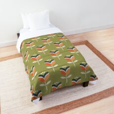 Retro Tulip - Orange and Olive Green Comforter