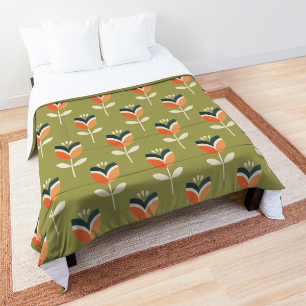 Retro Tulip - Orange and Olive Green Comforter