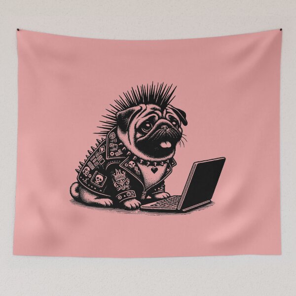 Item preview, Punk Rock Goth Pug on Computer Vintage Style	 designed and sold by dreamsagellc.