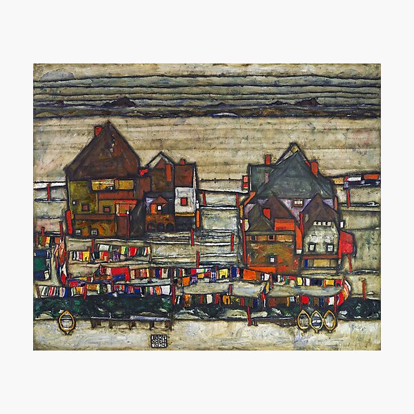 HD Häuser mit Wäscherei von Egon Schiele, 1914. HIGH DEFINITION Fotodruck
