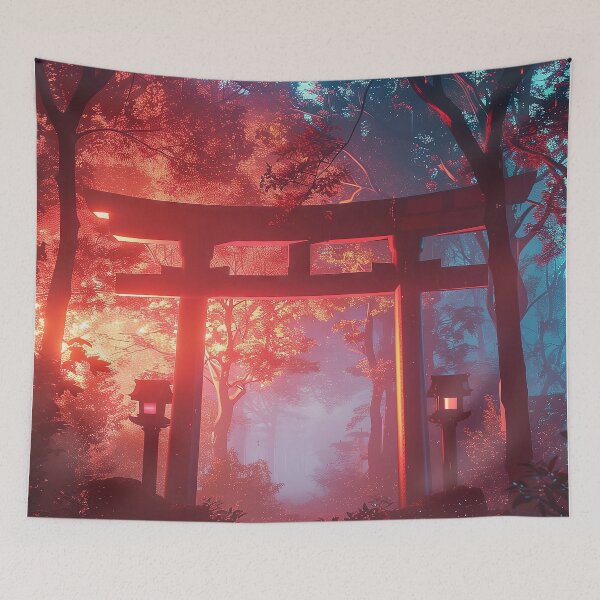 Item preview, Neon Eden: Torii Gate Nestled within Japan's Lush Natural Glow designed and sold by Mullet Monkey.