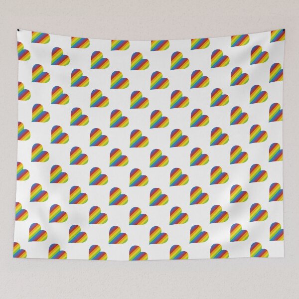 Item preview, Hearts with diagonal rainbow stripes on white designed and sold by colorofmagic.