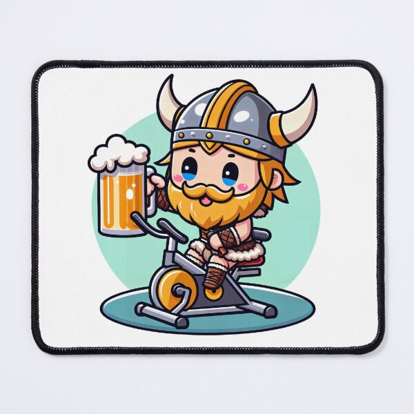 Item preview, Cute little Viking warrior drinking beer on an exercise bike designed and sold by AVillager.