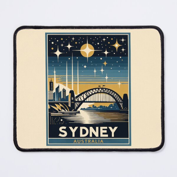 Item preview, Vintage Sydney at night travel poster in retro minimal design designed and sold by pod24.